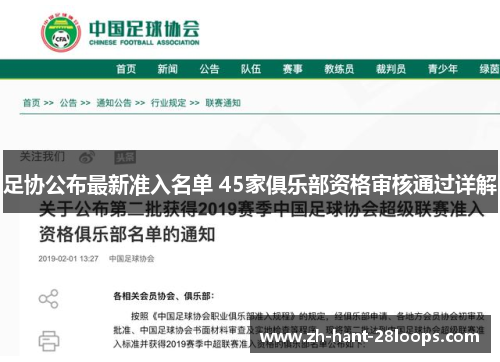足协公布最新准入名单 45家俱乐部资格审核通过详解